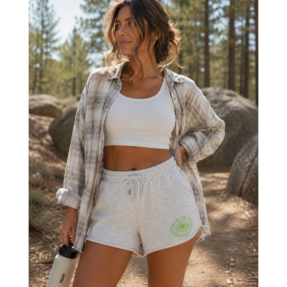 Mardi Mercredi Shorts Womens Small Gray Heather Cotton French Terry Logo Sweat